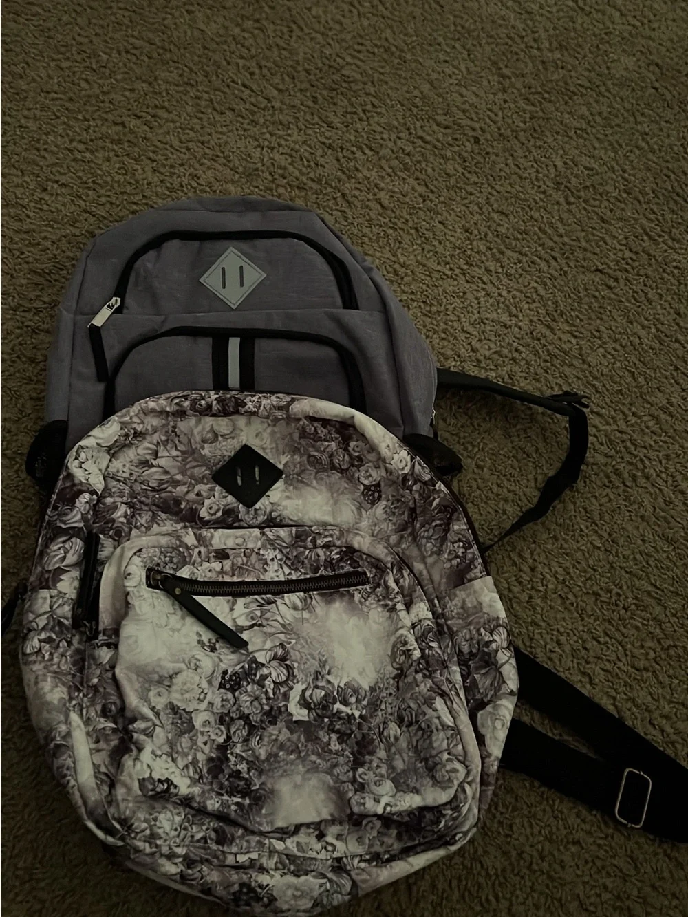 2 Kids Backpacks 1 Floral print Backpack, 1 Dark purple Backpack